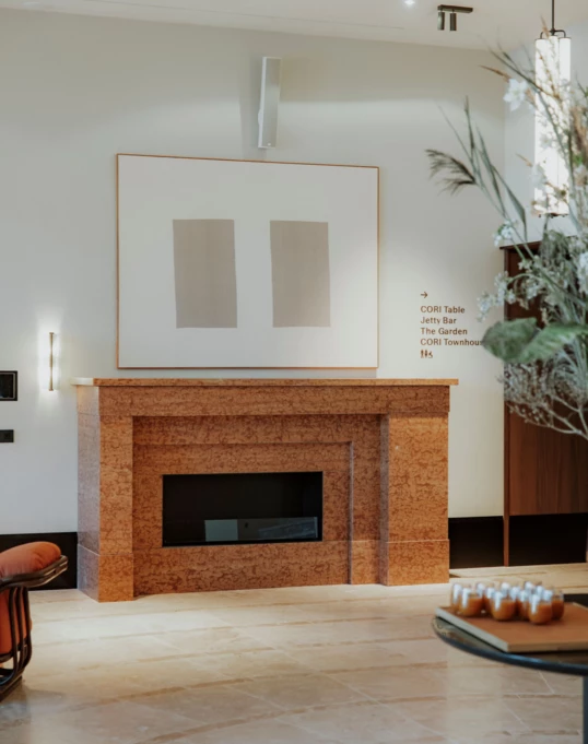 CORI hotel Hornbæk Lobby fireplace