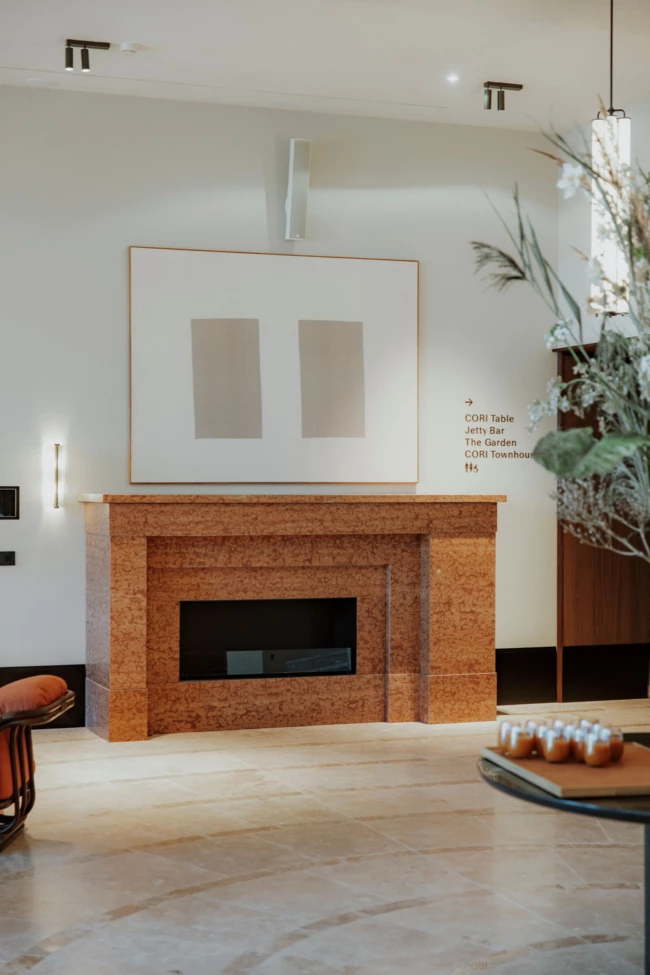 CORI hotel Hornbæk Lobby fireplace